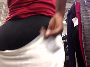 Ebony Milf with see thru-leggings Trying on Skirt